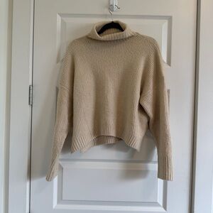 Cream Ribbed Turtleneck Sweater